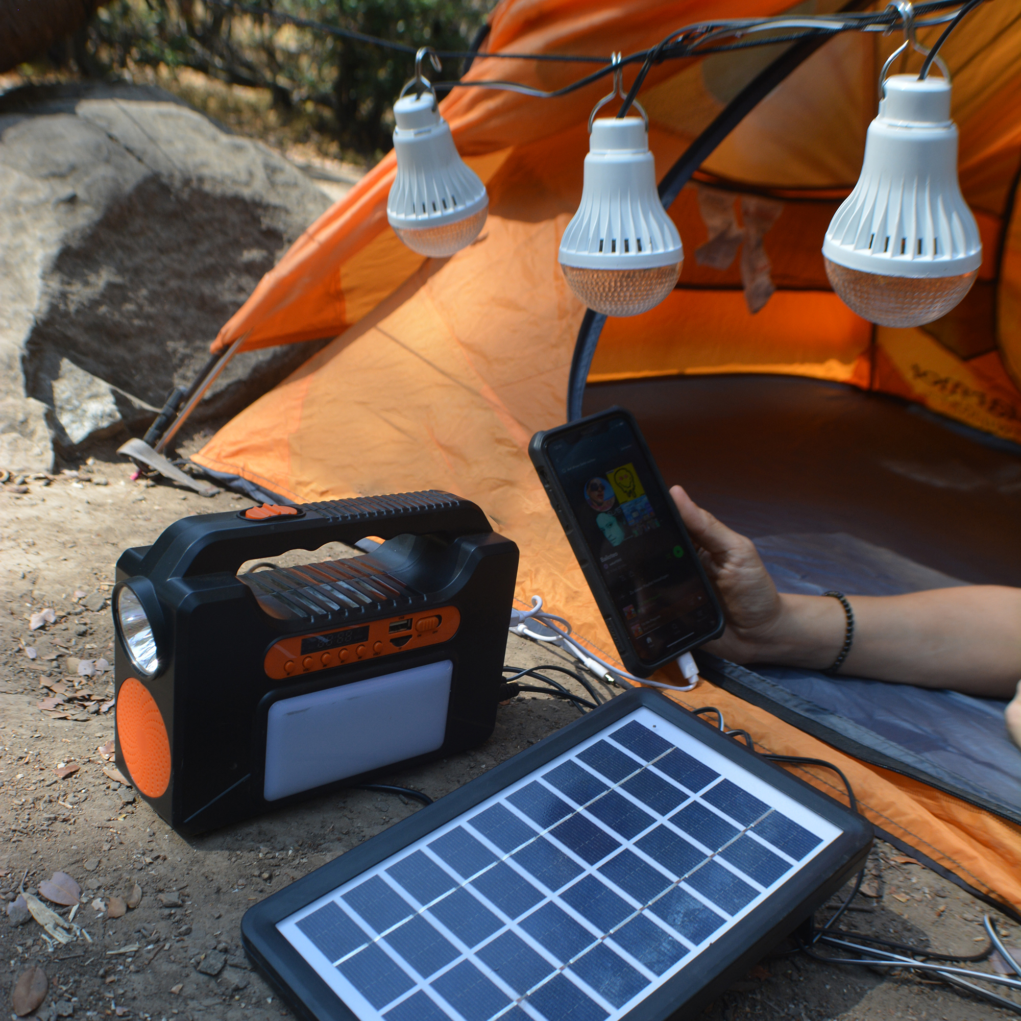 Kit de emergencia solar con Bluetooth / Linterna Frontal y Lampara lateral - Imagen 2