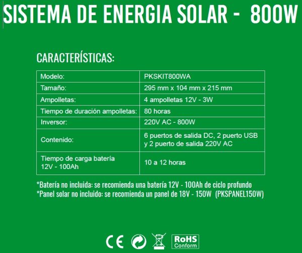 GENERADOR SOLAR 220V - 800W PKSKIT800W - Imagen 5